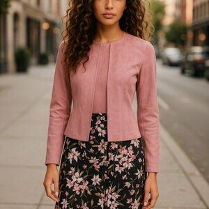 ESCADA VINTAGE Pink Suede Moto Jacket EUR 42 US M L Luxury Lambskin Kid Leather